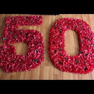 Hand made 50 birthday sign, made with fake red flowers with fairy lights added …